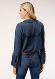 Roper Womens Long Sleeve Navy Poly American Crepe Blouse - Roper