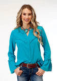 Roper Womens Long Sleeve Dk Turquoise Poly Peasant Blouse - Roper