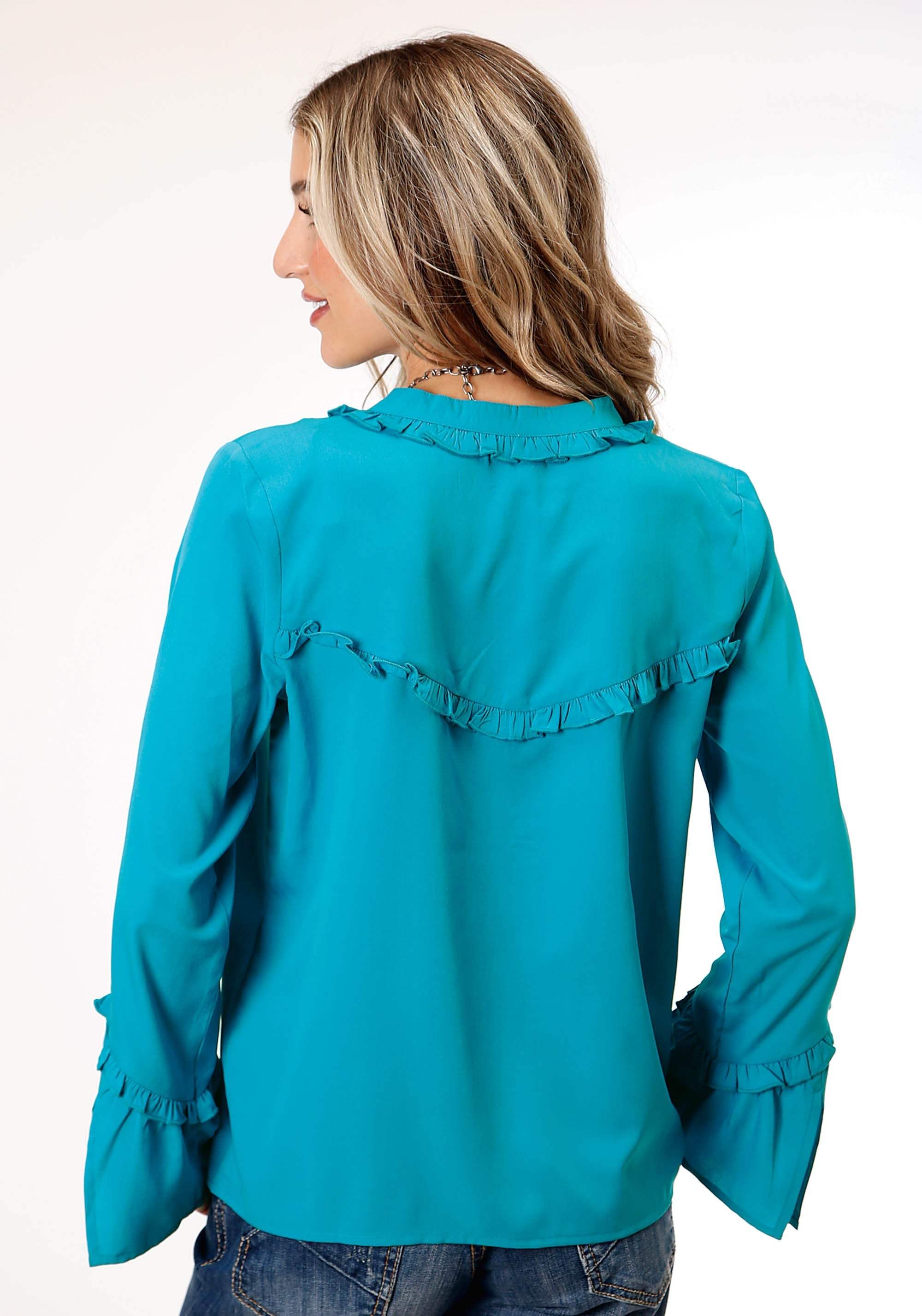Roper Womens Long Sleeve Dk Turquoise Poly Peasant Blouse - Roper - Flyclothing LLC
