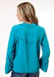 Roper Womens Long Sleeve Dk Turquoise Poly Peasant Blouse - Roper