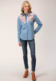 Roper Womens Long Sleeve Snap Denim Retro Shirt Western Shirt - Roper