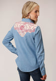 Roper Womens Long Sleeve Snap Denim Retro Shirt Western Shirt - Roper
