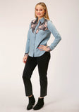 Roper Womens Long Sleeve Snap Denim Retro Shirt Western Shirt - Roper