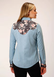 Roper Womens Long Sleeve Snap Denim Retro Shirt Western Shirt - Roper