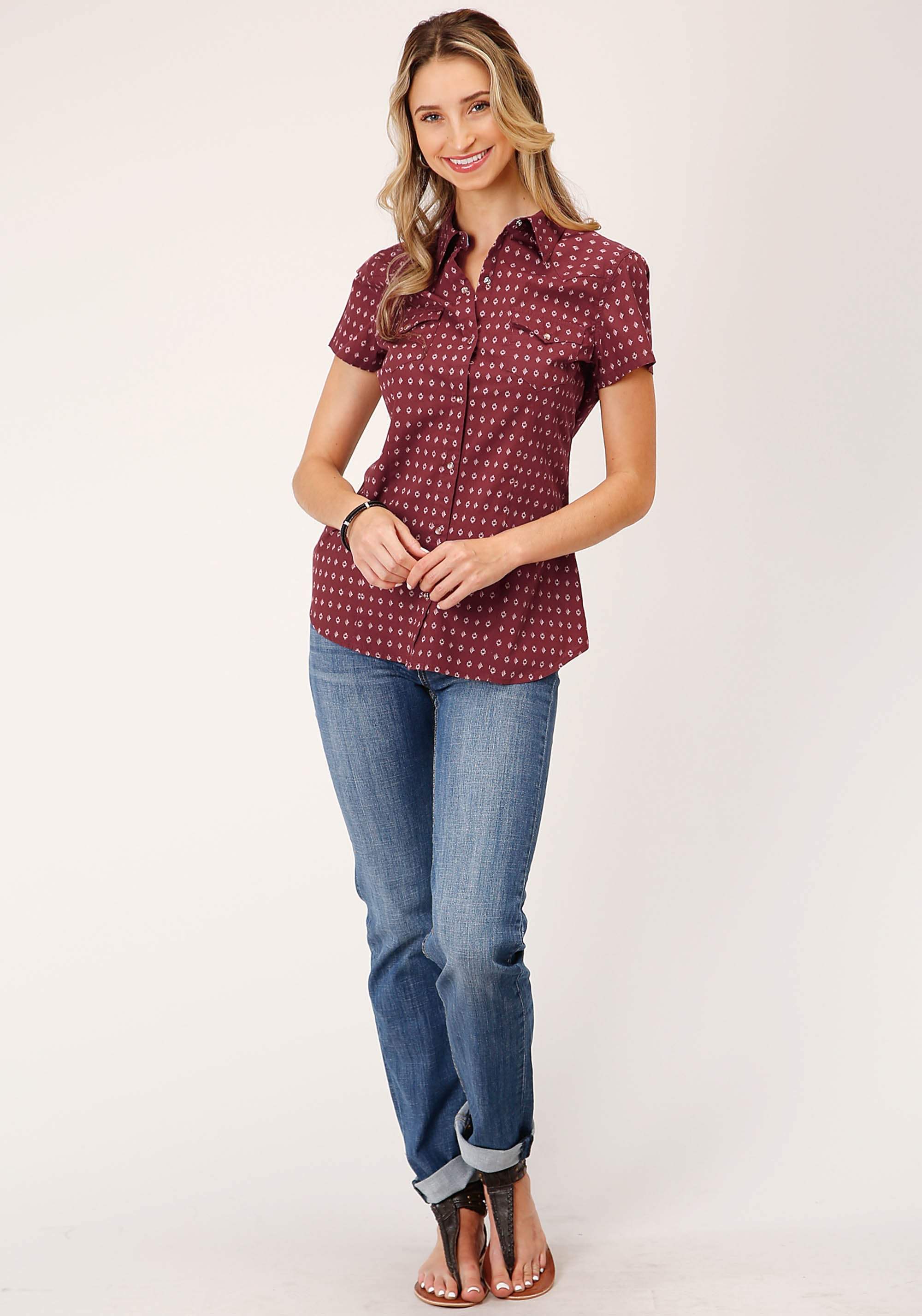 Roper Womens Long Sleeve Snap Texture Diamond Print Western Shirt - Roper - Flyclothing LLC