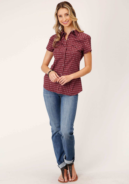 Roper Womens Long Sleeve Snap Texture Diamond Print Western Shirt - Roper - Flyclothing LLC