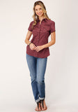 Roper Womens Long Sleeve Snap Texture Diamond Print Western Shirt - Roper