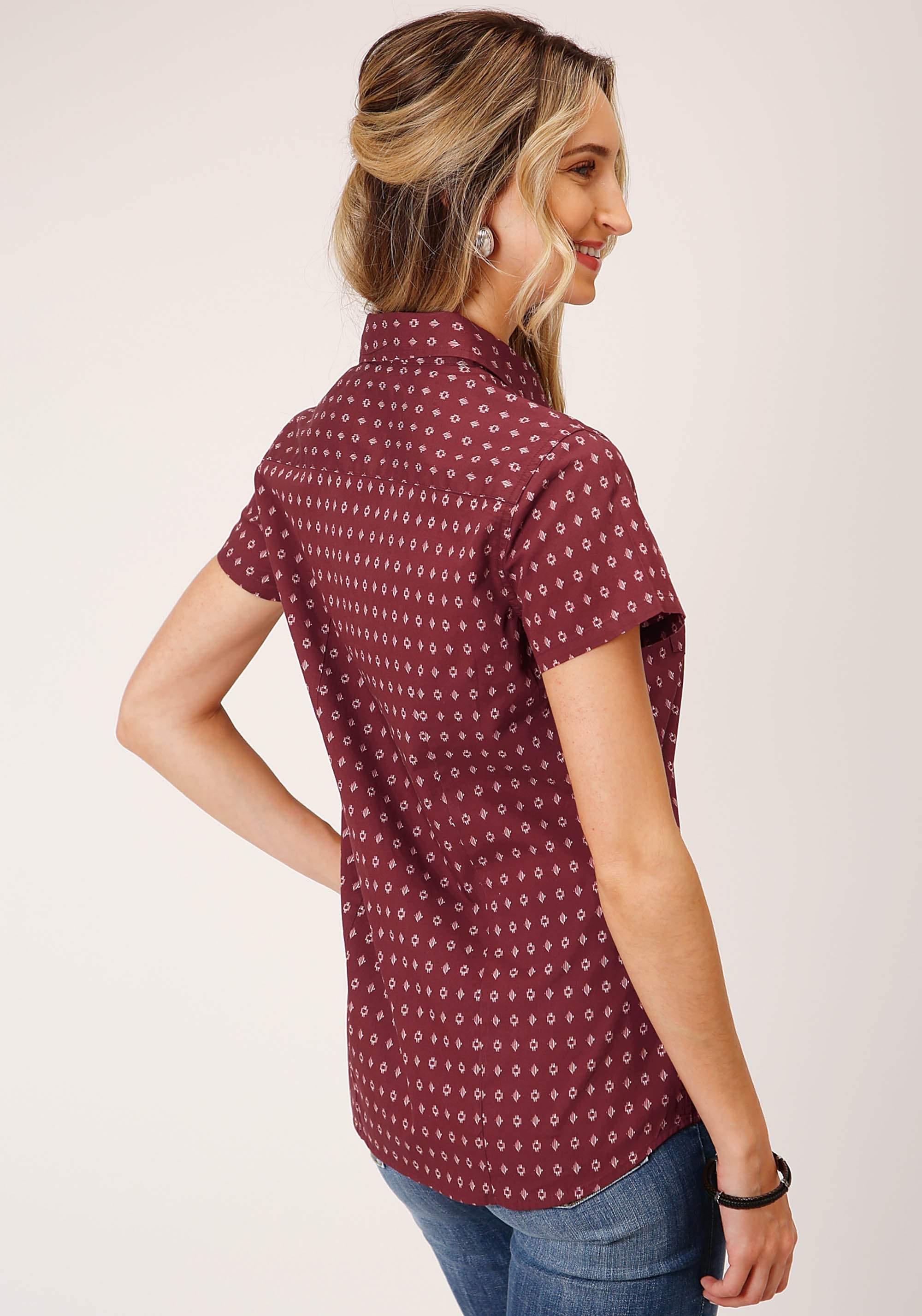 Roper Womens Long Sleeve Snap Texture Diamond Print Western Shirt - Roper - Flyclothing LLC