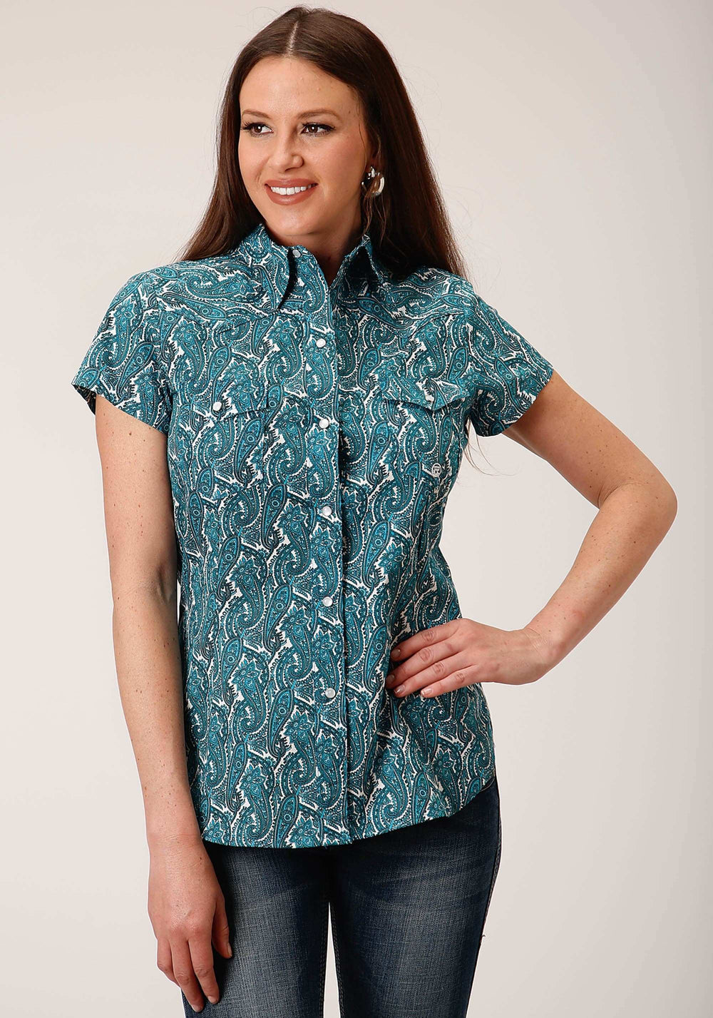 Roper Womens Long Sleeve Snap Upstream Paisley Western Shirt - Roper