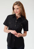 Roper Womens Black Solid Short Sleeve Western Snap Shirt - Roper