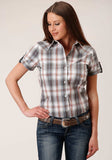 Roper Womens Short Sleeve Button Smokey Plaid Western Shirt - Roper
