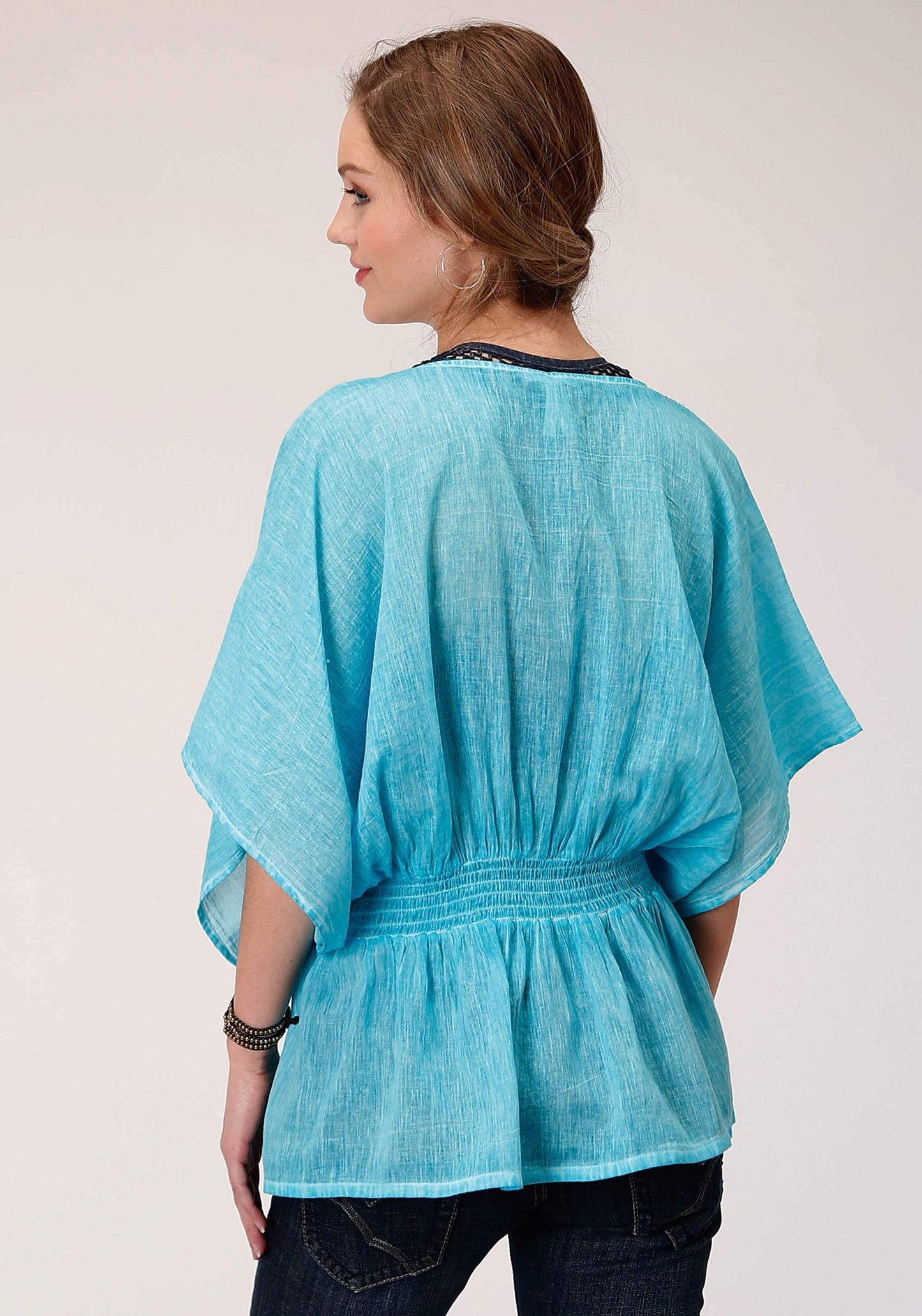 Roper Womens Short Sleeve Cotton Crepe Emb Blouse - Roper - Flyclothing LLC