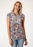 Roper Womens Short Sleeve Pink Paisley Print Cap Slv Blouse - Roper