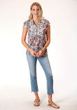 Roper Womens Short Sleeve Pink Paisley Print Cap Slv Blouse - Roper