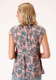 Roper Womens Short Sleeve Pink Paisley Print Cap Slv Blouse - Roper