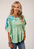 Roper Womens Short Sleeve Summer Floral Brdr Print Amer Crepe Blouse - Roper