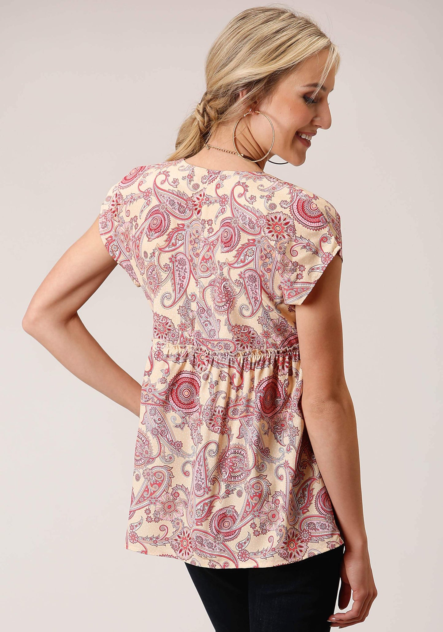 Roper Womens Short Sleeve Spring Paisley Print Poly Crepe Blouse - Roper - Flyclothing LLC