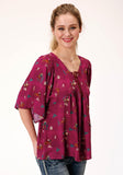 Roper Womens Red Retro Cowboys Print Short Sleeve Western Shirt - Roper