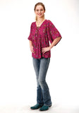 Roper Womens Red Retro Cowboys Print Short Sleeve Western Shirt - Roper