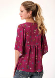 Roper Womens Red Retro Cowboys Print Short Sleeve Western Shirt - Roper