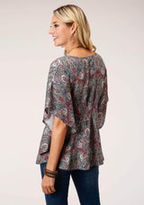Roper Womens Short Sleeve Sage Paisley Print Rayon Blouse - Roper - Flyclothing LLC