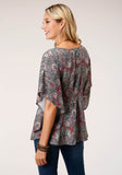 Roper Womens Short Sleeve Sage Paisley Print Rayon Blouse - Roper