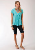 Roper Womens Solid Turqoise  Short Sleeve Western Shirt - Roper