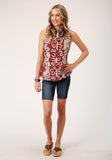 Roper Womens Sleeveless Snap Hawaiian Horseshoes Print Western Shirt - Roper