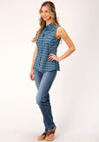 Roper Womens Sleeveless Snap Mini Aztec Print Western Shirt - Roper