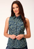 Roper Womens Sleeveless Snap Lucky Tropical Print Western Shirt - Roper