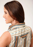 Roper Womens Sleeveless Snap Desert Stripe Western Shirt - Roper