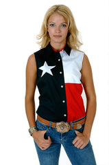 Roper Womens Red White And Blue Pieced Texas Flag Sleeveless Western Snap Shirt