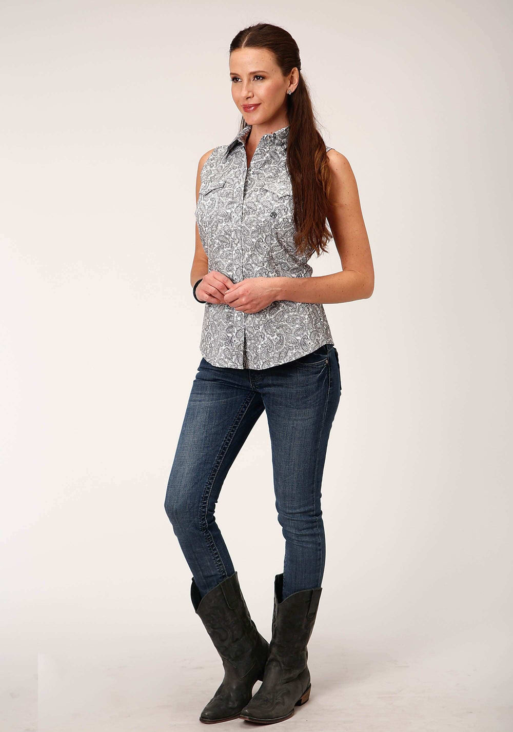 Roper Womens Sleeveless Snap Line Paisley Western Shirt - Roper - Flyclothing LLC