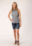 Roper Womens Sleeveless Snap Silver Foulard Western Shirt - Roper