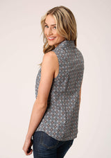 Roper Womens Sleeveless Snap Silver Foulard Western Shirt - Roper - Flyclothing LLC