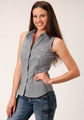 Roper Womens Sleeveless Snap Diamond Star Geo Grey Western Shirt
