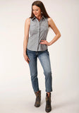 Roper Womens Sleeveless Snap Diamond Star Geo Grey Western Shirt - Roper