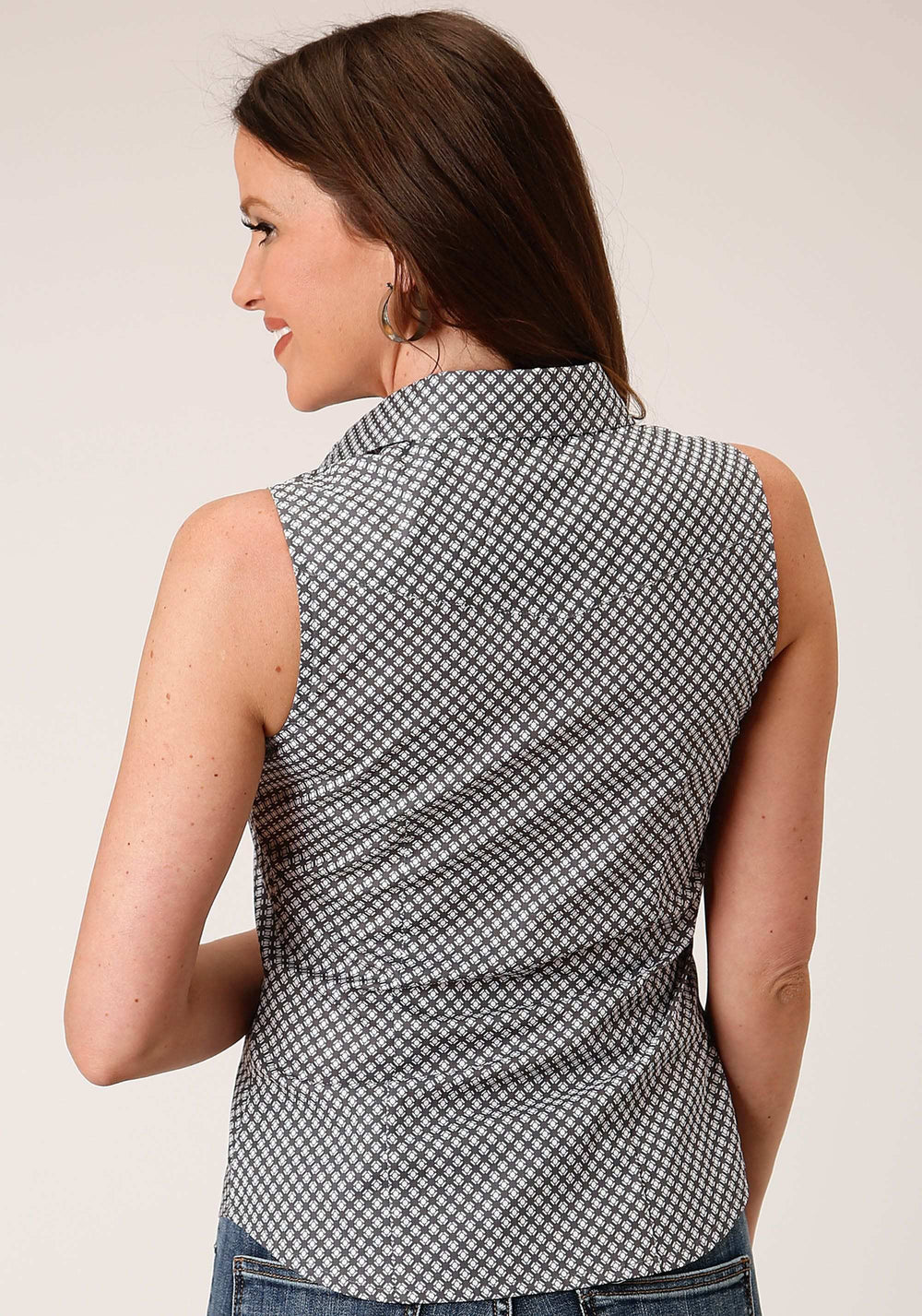 Roper Womens Sleeveless Snap Diamond Star Geo Grey Western Shirt - Roper - Flyclothing LLC