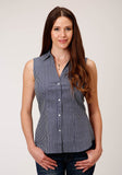 Roper Womens Sleeveless Snap Arrow Roper Print Navy Western Shirt
