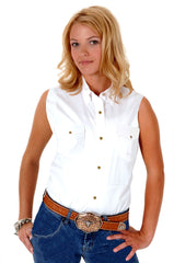 Roper Womens White Solid Sleeveless Western Snap Shirt