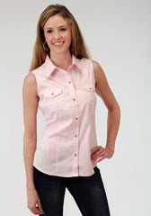 Roper Womens Pink Solid Sleeveless Western Snap Shirt