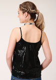 Roper Womens Sleeveless Solid Black Sequin Cami Blouse - Roper