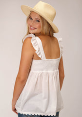 Roper Womens Sleeveless White Cambric Cotton Tank Top Blouse