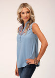 Roper Womens Sleeveless Light Wt Slvls Denim Blouse - Roper