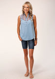 Roper Womens Sleeveless Light Wt Slvls Denim Blouse - Roper