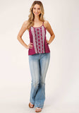 Roper Womens Sleeveless Solid Red Rayon Strappy Tank Blouse - Roper