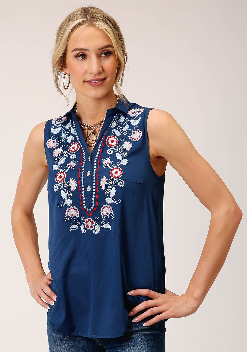Roper Womens Sleeveless Poly Crepe Slvls Blouse - Roper