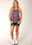 Roper Womens Sleeveless Bandana Print Rayon Strappy Tank Blouse - Roper