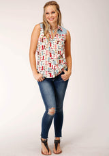 Roper Womens Sleeveless Boot Print Rayon Slvls Western Top Blouse - Roper - Flyclothing LLC