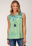 Roper Womens Sleeveless Summer Floral Brdr Print Amer Crepe Blouse - Roper